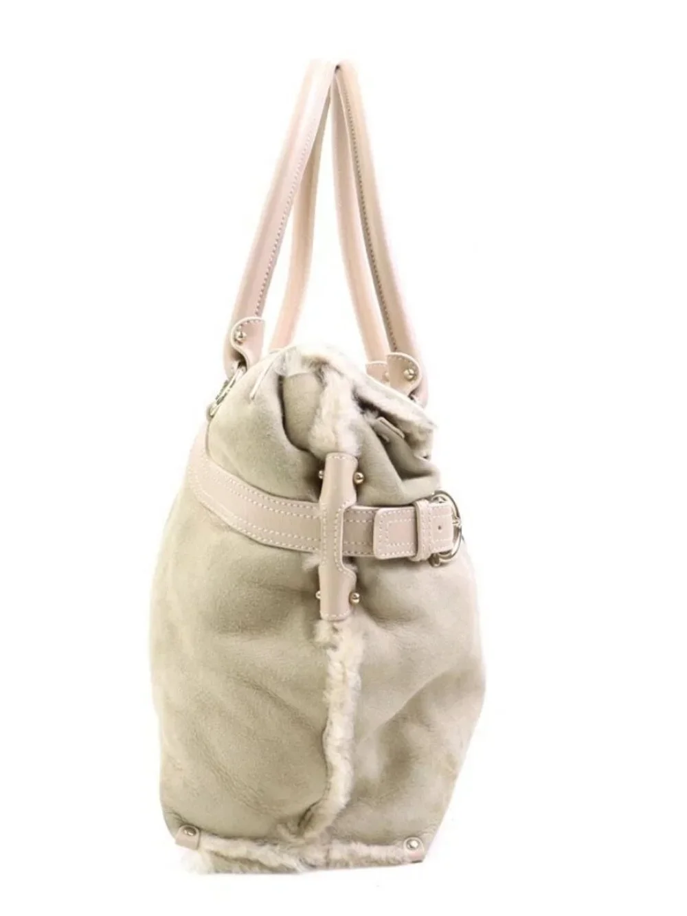 Auth Salvatore Ferragamo Shoulder Bag Beige/Pink Beige Mutton fur - Picture 3 of 16